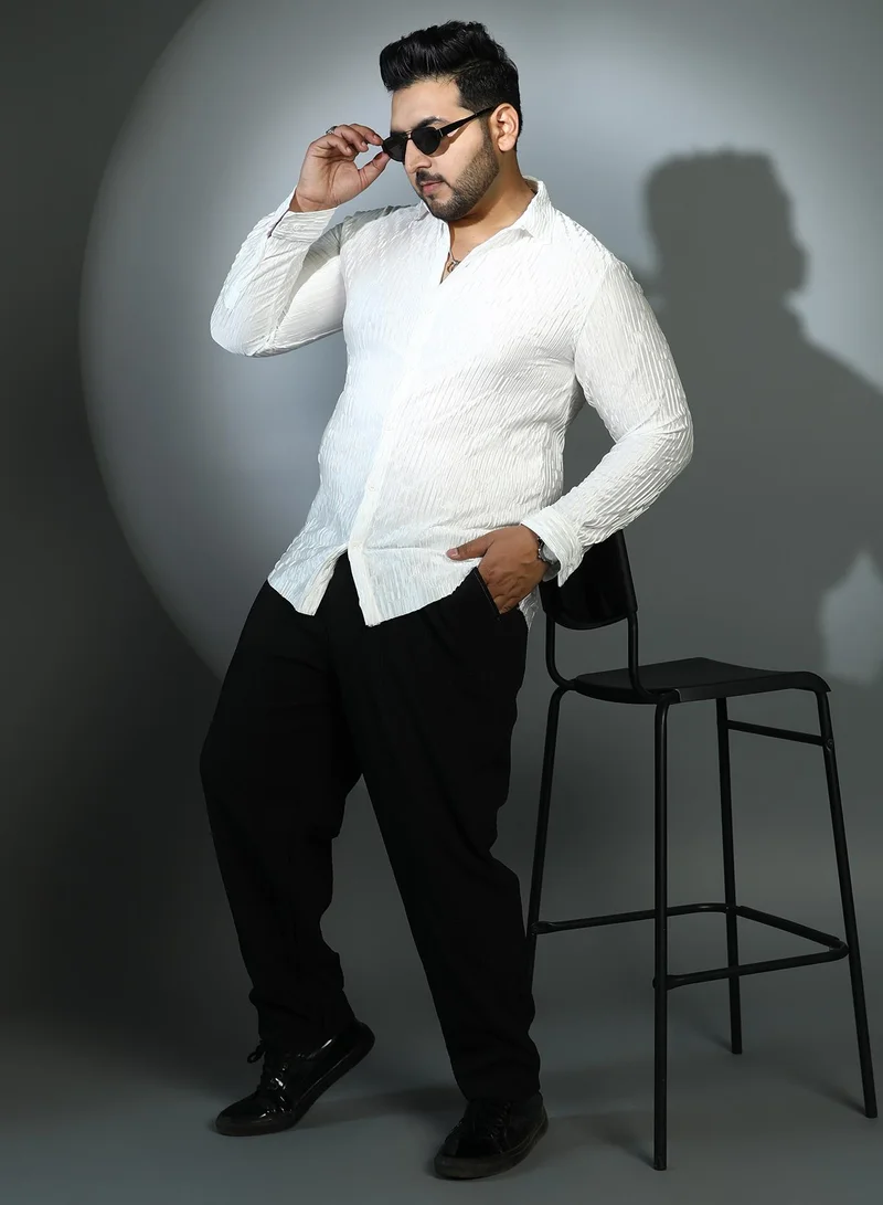 Instafab Plus  Instafab Plus Men's Daisy White Shard-Pleated Shirt For Casual Wear | Spread Collar | Long Cuffed Sleeves | Button Closure | Plus Size Shirt Crafted With Comfort Fit For Everyday Wear for Men | Best Price UAE