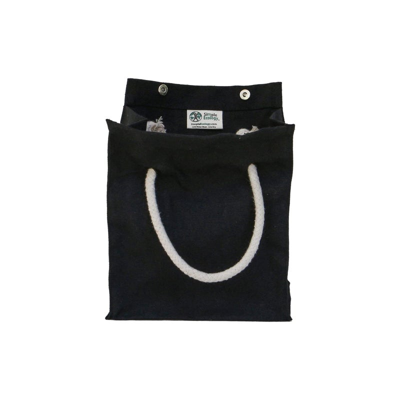 Organic Canvas Lunch Sack by Simple Ecology GOTS Certified Washable Reusable Snap Closure with Rope Handles Compact Eco Lunch Tote Black