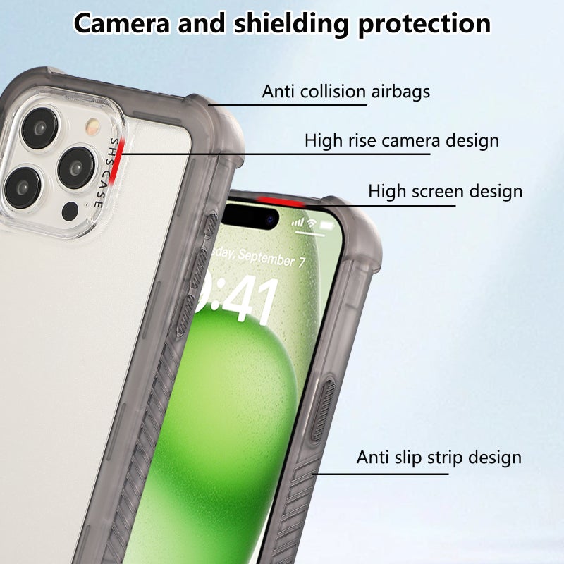 HuHa Protective Cover For iPhone 16 Transparent Matte TPU Hybrid PC 3-in-1 Phone Case(Grey) - Image 2