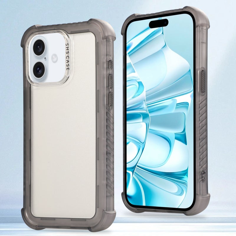 HuHa Protective Cover For iPhone 16 Transparent Matte TPU Hybrid PC 3-in-1 Phone Case(Grey) - Image 1