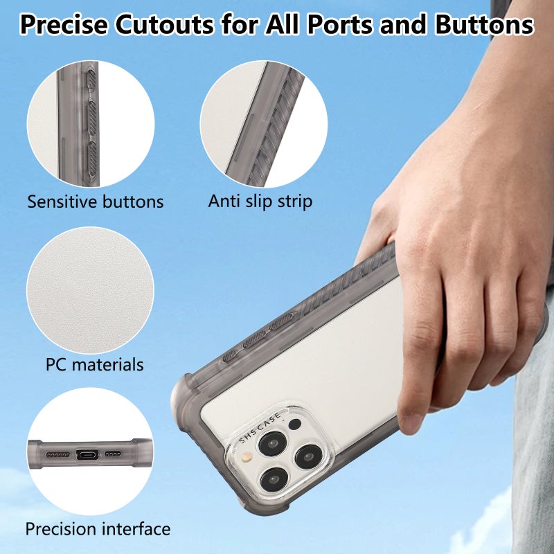 HuHa Protective Cover For iPhone 16 Transparent Matte TPU Hybrid PC 3-in-1 Phone Case(Grey) - Image 3