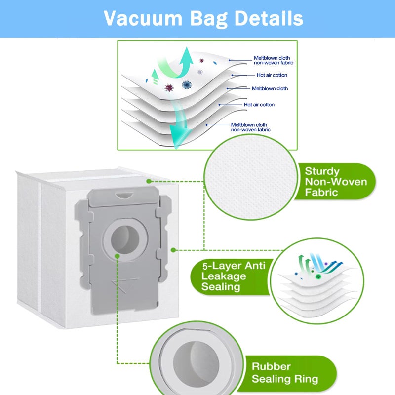 Tivcroxs ملحقات قطع الغيار لـ Irobot Roomba Combo I5+ J5+ Robot Vacuum Cleaner 1 مجموعة من الفرشاة الدوارة و4 مرشحات و4 وسادات ممسحة و4 أكياس مكنسة كهربائية و4 فرش جانبية - Image 5