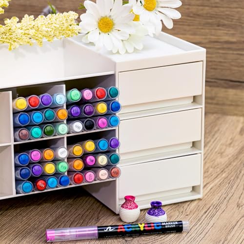 Guangna Acrylic Paint Markers Brush Tip, 72 Vivid Colors with Direct-Liquid Ink Control System, Professional-Grade Paint Pen for Rock Painting, Canvas, Glass, Plastic, Fabric & Creative Crafts - Image 2