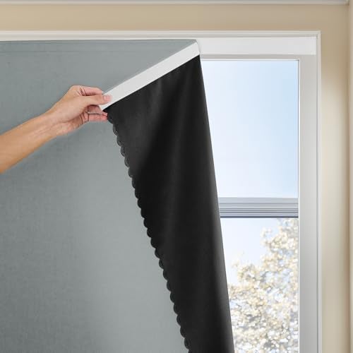 Jilron Magic Tape Stick on Portable Curtains for Windows,Bedroom Blackout Curtains for - Thermal Lnsulated No Drill Curtains Room Darkening Black Small Drapes(1 Panels,59Wx72L inch-Silver Gray) - Image 1