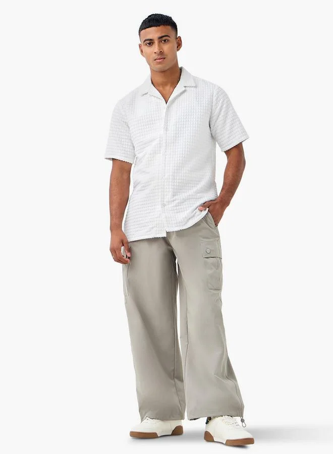 Splash FAV Regular Fit Dobby Textured Shirt with Camp Collar and Short Sleeves