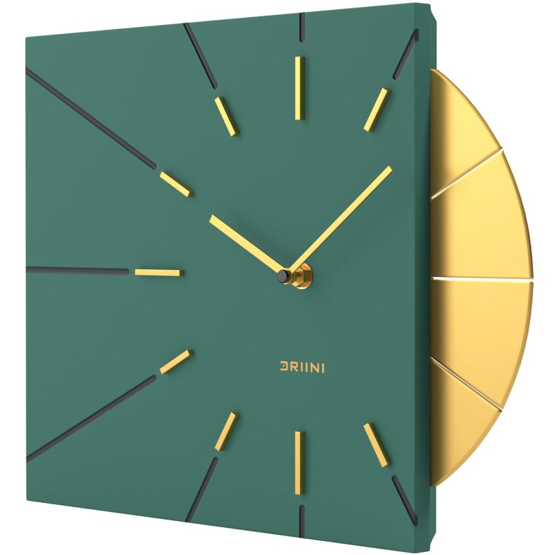 Driini Clocks Mid Century Modern Wall Clock - Square Green Clock with Decorative Gold Accent- Unique and Cool Clock, Battery Operated - MCM Decor & Decorative Wall Clock for Mid Century Modern Decor. - Image 1