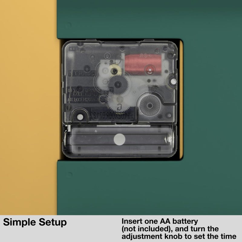 Driini Clocks Mid Century Modern Wall Clock - Square Green Clock with Decorative Gold Accent- Unique and Cool Clock, Battery Operated - MCM Decor & Decorative Wall Clock for Mid Century Modern Decor. - Image 5