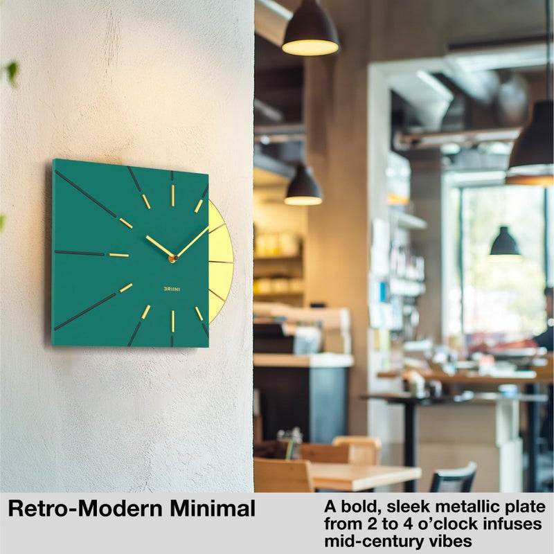 Driini Clocks Mid Century Modern Wall Clock - Square Green Clock with Decorative Gold Accent- Unique and Cool Clock, Battery Operated - MCM Decor & Decorative Wall Clock for Mid Century Modern Decor. - Image 4