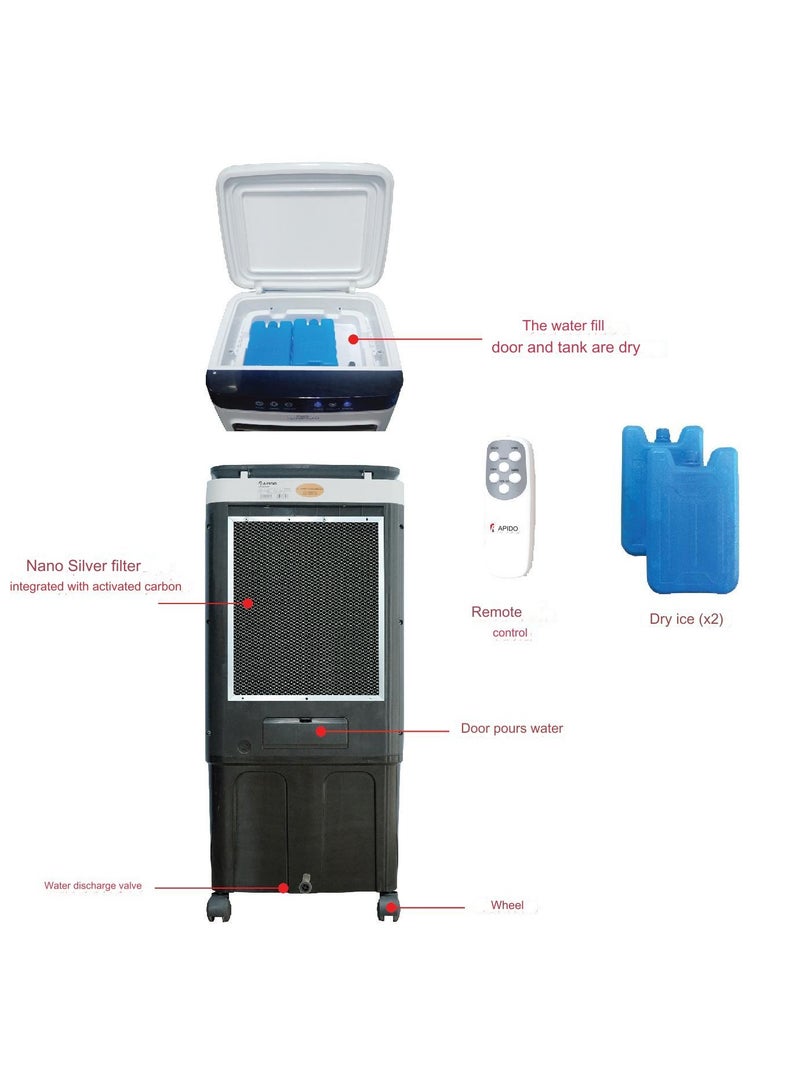 Rapido Everest 6000D Air Cooler 45L, 80W, 3 Speed Settings, Remote Control, Ionizer Air Purifier, 6000 m³/h Airflow, 15–30m² Coverage. White. - Image 4