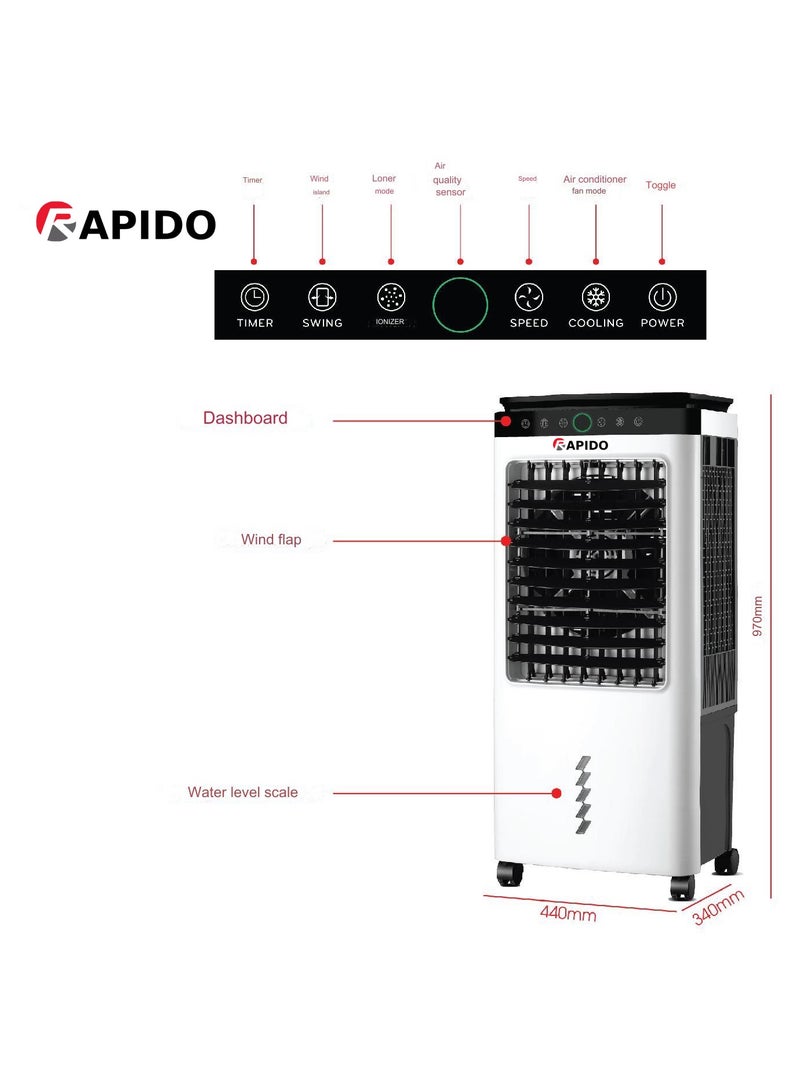 Rapido Everest 6000D Air Cooler 45L, 80W, 3 Speed Settings, Remote Control, Ionizer Air Purifier, 6000 m³/h Airflow, 15–30m² Coverage. White. - Image 5