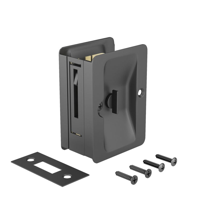 Onward Richelieu Hardware 1701Fbpsbc Onward Rectangular Pocket Door Pull With Privacy Lock 3-1/4 In (82 Mm) Black - Image 1