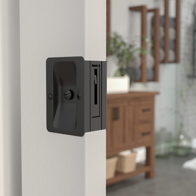 Onward Richelieu Hardware 1701Fbpsbc Onward Rectangular Pocket Door Pull With Privacy Lock 3-1/4 In (82 Mm) Black - Image 2