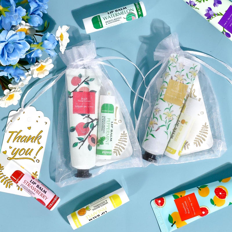AZEN 24 Sets Bulk Gifts, Hand Cream and Lip Balm Bulk Set with Organza Bag Thank You Card, Baby Shower Wedding Gifts for Guests, Bridal Wedding Favors, Valentines Gift for Women - Image 3