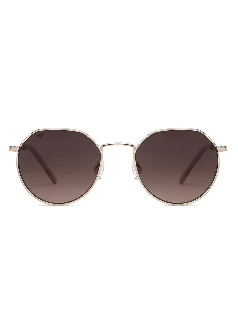 VINCENT CHASE VINCENT CHASE EYEWEAR By Lenskart | Sunglasses for Women| Full Rim Hexagonal Branded Latest and Stylish | 100% UV Protected | Men & Women | Small | VC S13984 (Color:-Frame Gold/Lens Brown)