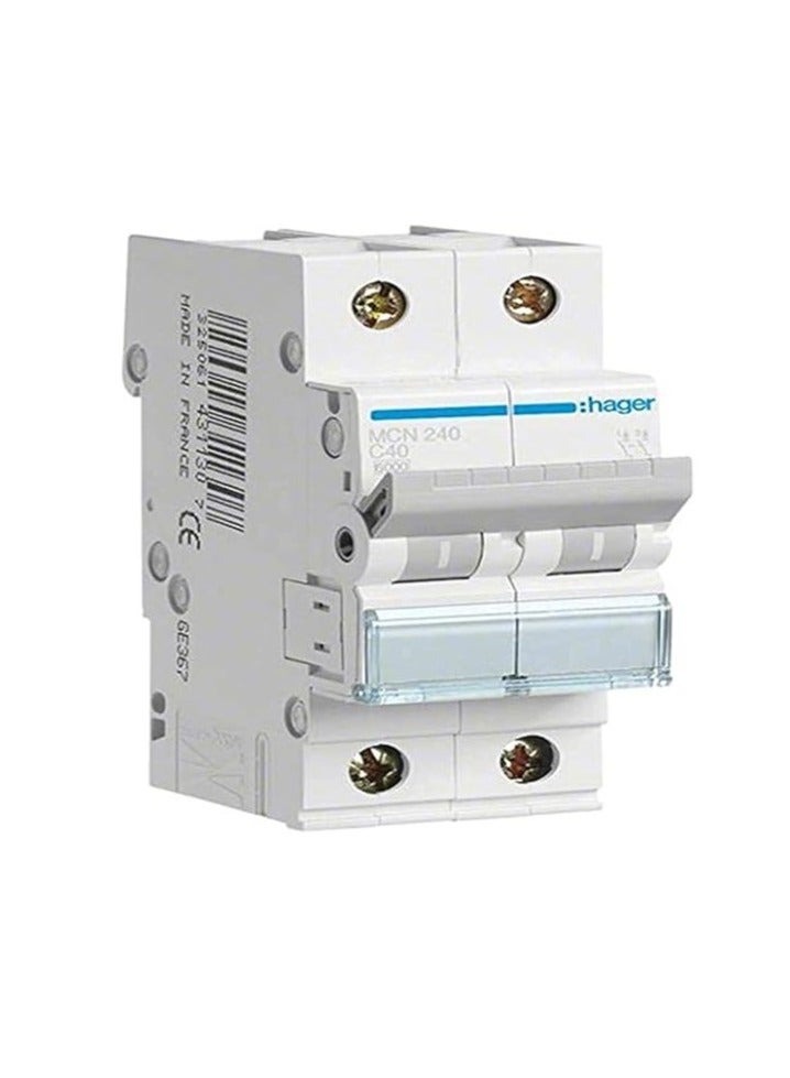 Hager Hager Miniature Circuit Breaker Double Pole 40A 6Ka Dp Mcb Type C Mcn240 *Onekonekt* 