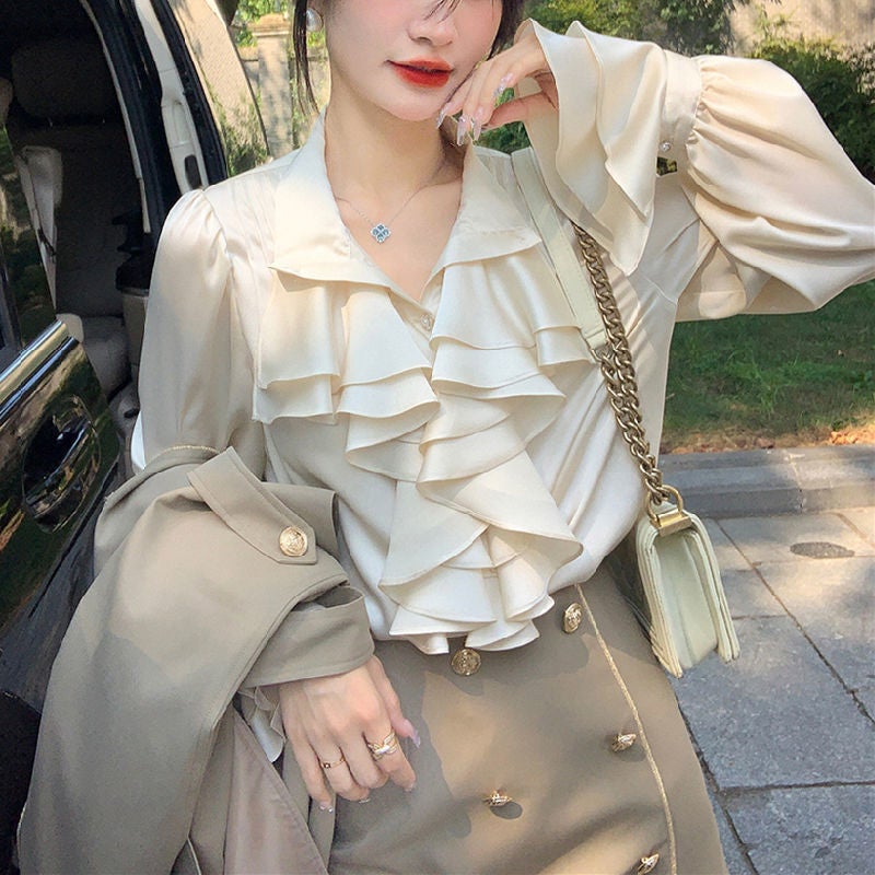 Plus Size Vintage Womens Spring Autumn Jacket Trendy Student Casual Long Windbreaker British Style Elegant Fashion Coat Sets White Shirt 