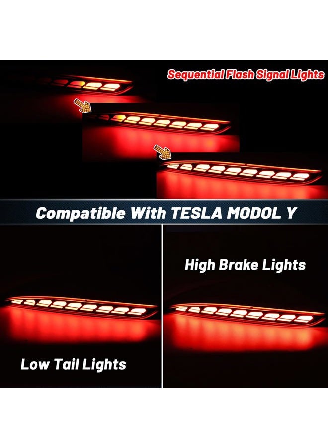 GEEGEETOP Red Lens Rear Fog Bumper Reflector Brake Tail Sequential Flash Singal Lights Lamp 3 in 1 Compatible with Tesla Model Y 2021 2022 Standard Long Range Performance (Model Y, Red) - Image 3