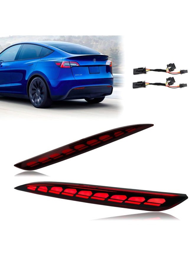 GEEGEETOP Red Lens Rear Fog Bumper Reflector Brake Tail Sequential Flash Singal Lights Lamp 3 in 1 Compatible with Tesla Model Y 2021 2022 Standard Long Range Performance (Model Y, Red) - Image 1