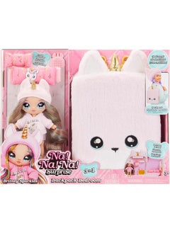 Na! Na! Na! Surprise 3-In-1 Backpack Bedroom Unicorn Playset Britney Sparkles Fashion Doll, Fuzzy Pink Unicorn Backpack, Closet With Pillows & Blanket, Kids Gift Ages 4 5 6 7 8+  - Image 1