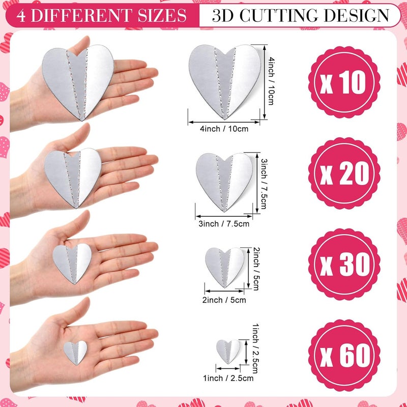 Geyoga 120 Pcs Valentines Day Heart Wall Stickers Decorations 3D Heart Decals Paper Cuts for Bulletin Board Window Home Office Bedroom Wedding Party Deocr 4 SizesRed Pink Silver - Image 2