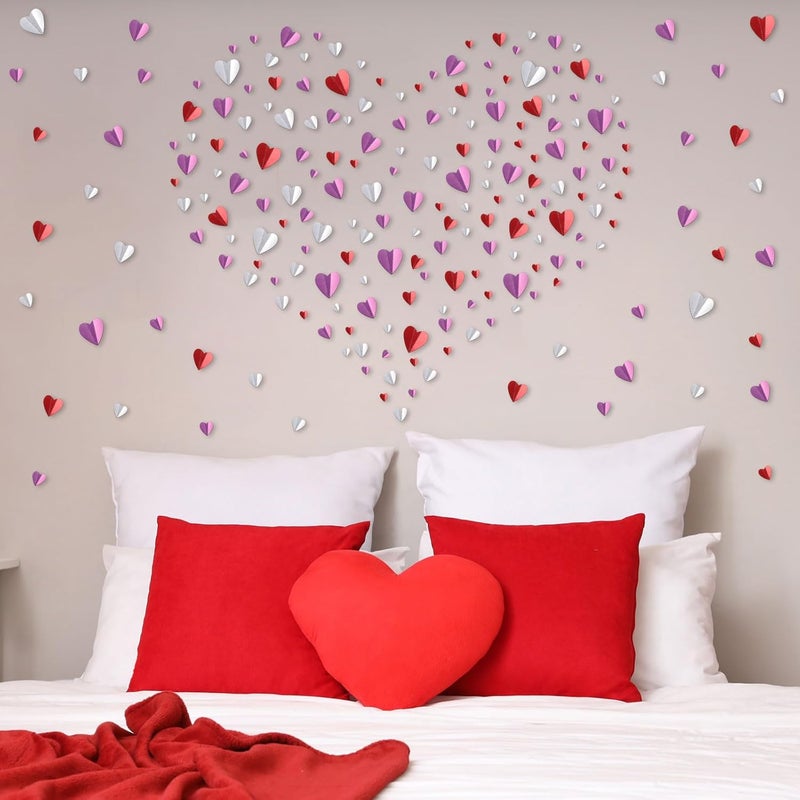 Geyoga 120 Pcs Valentines Day Heart Wall Stickers Decorations 3D Heart Decals Paper Cuts for Bulletin Board Window Home Office Bedroom Wedding Party Deocr 4 SizesRed Pink Silver - Image 5