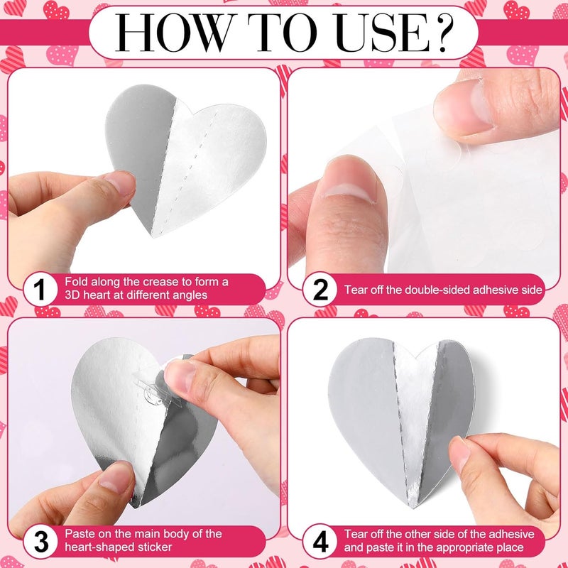 Geyoga 120 Pcs Valentines Day Heart Wall Stickers Decorations 3D Heart Decals Paper Cuts for Bulletin Board Window Home Office Bedroom Wedding Party Deocr 4 SizesRed Pink Silver - Image 3