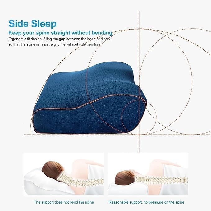 Catron Memory Foam Pillows Neck Pillow Bed Cervical Pillow for Neck Pain Relief Orthopedic Neck Pillow with Washable CoverBed Pillows for Side Navy Blue - Image 4
