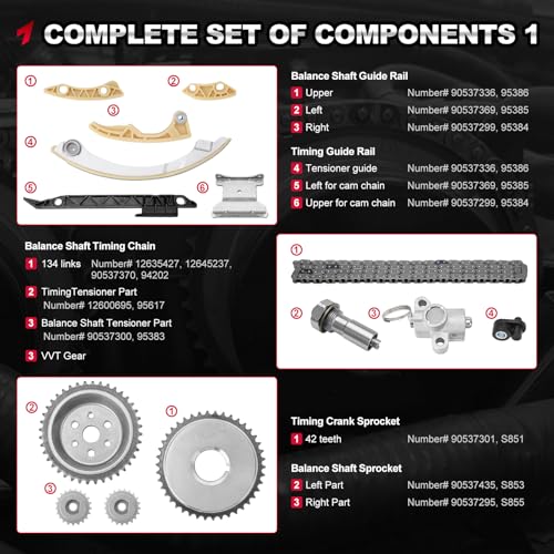 TEMSONE 9-4201S Engine Timing Chain Kit with Water Pump Compatible with Chevy, GMC, Pontiac, Buick, Equinox, Verano, Impala, G5, LaCrosse, Regal L4 2.2L 2.4L - Image 4