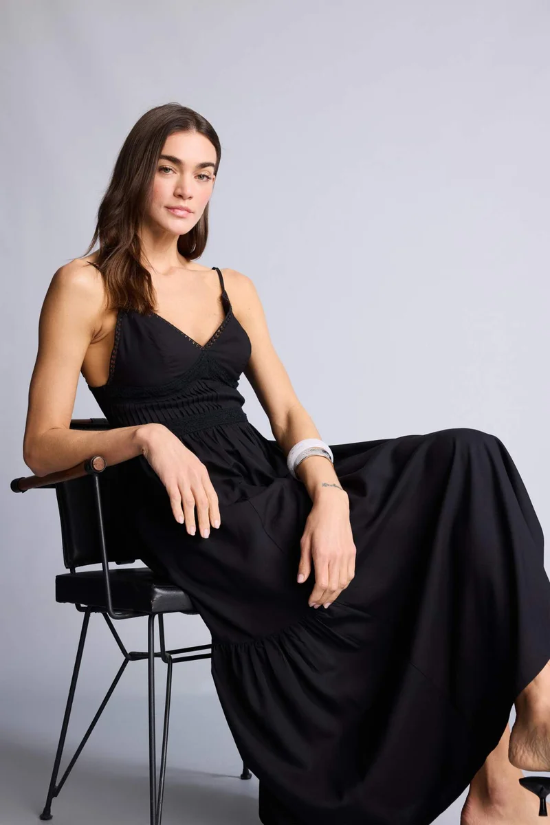 Defacto V-Neck Poplin Strappy Midi Dress
