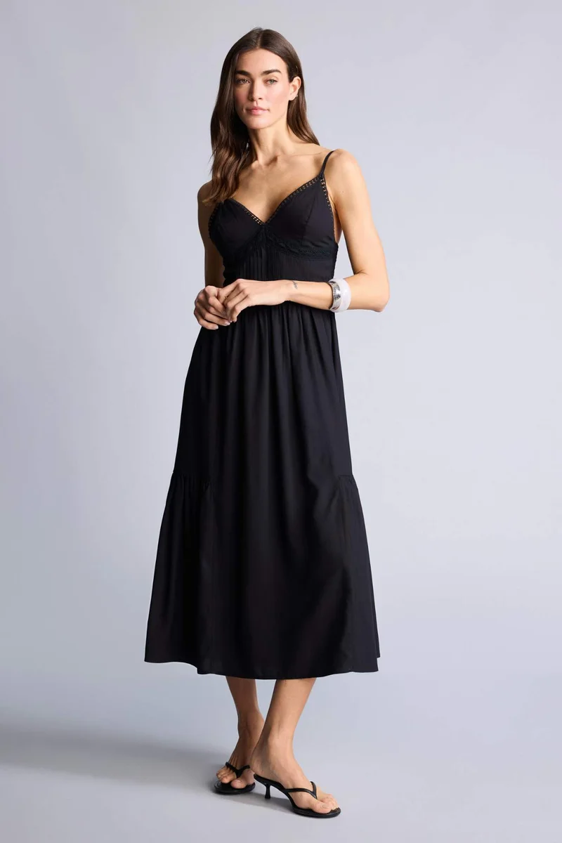 Defacto V-Neck Poplin Strappy Midi Dress