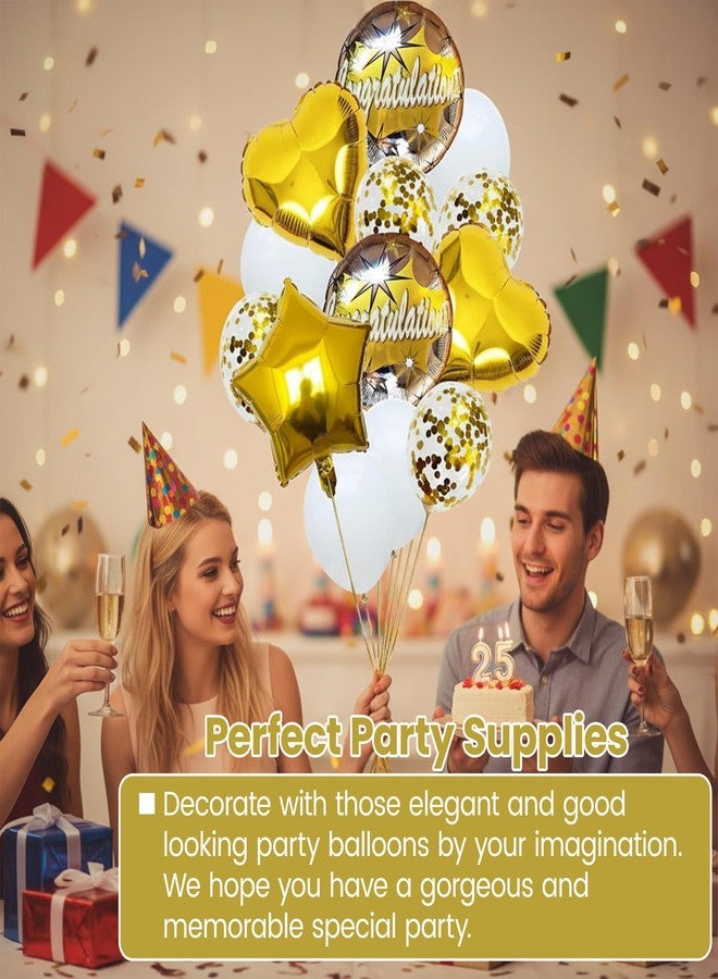 TOYXE Rubber Congratulations Balloons Bouquet Set White Golden Pack Of 15 Pcs - Image 2