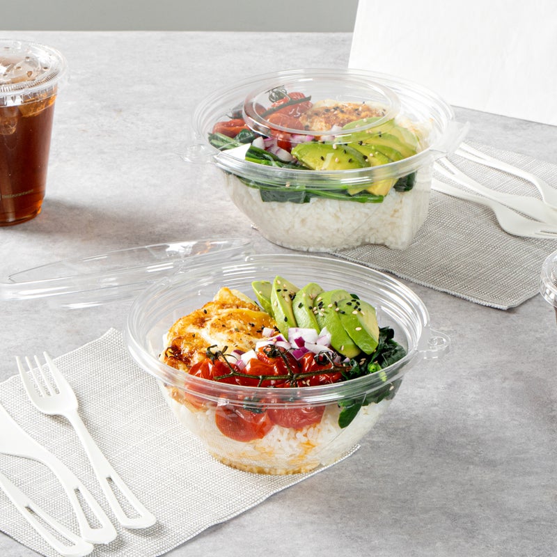 Restaurantware-Tamper Tek 24 Ounce Round Bowls, 100 Durable Salad To-Go Boxes - Tamper-Evident, Freezable, Clear Plastic Bowls, Disposable, With Hinged Lids - Image 3
