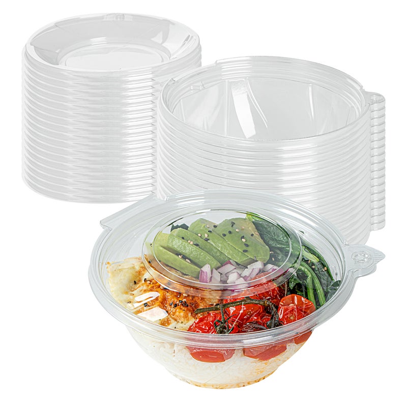 Restaurantware-Tamper Tek 24 Ounce Round Bowls, 100 Durable Salad To-Go Boxes - Tamper-Evident, Freezable, Clear Plastic Bowls, Disposable, With Hinged Lids - Image 2