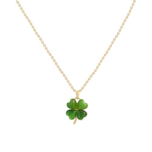 Jean Beau Green Clover Shamrock Necklaces for Women St Patricks Day Cute Dainty Gold Four Leaf Dangle Pendant Chain Choker Prom Wedding Accessories Outfit Jewelry Gift - Image 1