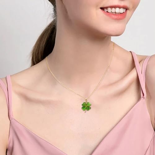Jean Beau Green Clover Shamrock Necklaces for Women St Patricks Day Cute Dainty Gold Four Leaf Dangle Pendant Chain Choker Prom Wedding Accessories Outfit Jewelry Gift - Image 2