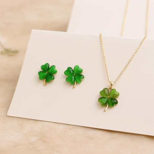 Jean Beau Green Clover Shamrock Necklaces for Women St Patricks Day Cute Dainty Gold Four Leaf Dangle Pendant Chain Choker Prom Wedding Accessories Outfit Jewelry Gift - Image 5