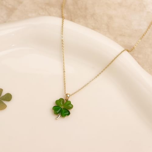 Jean Beau Green Clover Shamrock Necklaces for Women St Patricks Day Cute Dainty Gold Four Leaf Dangle Pendant Chain Choker Prom Wedding Accessories Outfit Jewelry Gift - Image 4