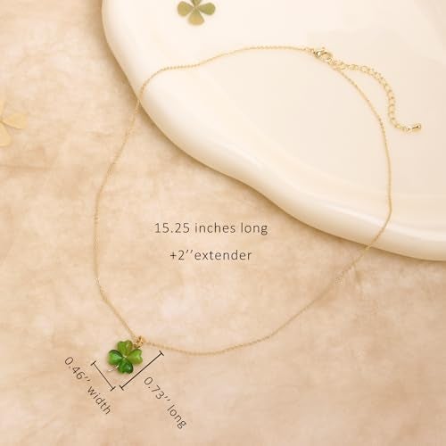Jean Beau Green Clover Shamrock Necklaces for Women St Patricks Day Cute Dainty Gold Four Leaf Dangle Pendant Chain Choker Prom Wedding Accessories Outfit Jewelry Gift - Image 3