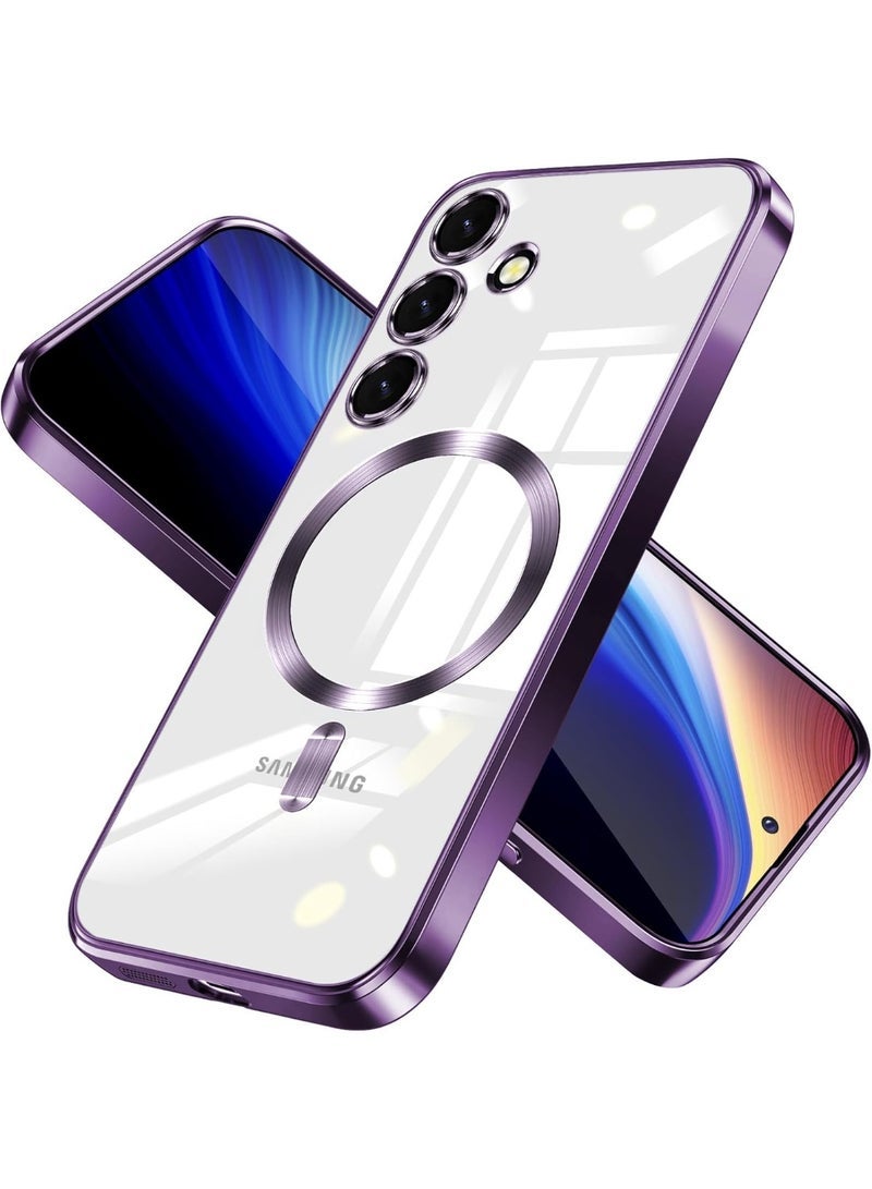 ten.tech Magnetic case for Samsung Galaxy A16 5G/4G, compatible with MagSafe, with built-in camera lens protector, premium soft and transparent TPU coated shockproof cover, slim and thin - purple. - Image 1