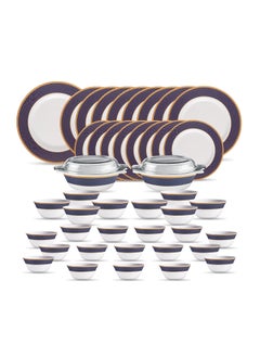 La Opala La Opala Diva Sovrana Collection Opal Glass Crockery | for Family of 8 | Dinner Set 45 pcs Regent Blue | Plates & Bowls for Dining | Microwave Safe | 100% Vegetarian | Extra Strong | Light & White  - Image 1