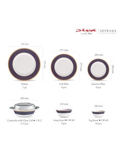 La Opala La Opala Diva Sovrana Collection Opal Glass Crockery | for Family of 8 | Dinner Set 45 pcs Regent Blue | Plates & Bowls for Dining | Microwave Safe | 100% Vegetarian | Extra Strong | Light & White  - Image 3