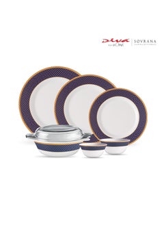 La Opala La Opala Diva Sovrana Collection Opal Glass Crockery | for Family of 8 | Dinner Set 45 pcs Regent Blue | Plates & Bowls for Dining | Microwave Safe | 100% Vegetarian | Extra Strong | Light & White  - Image 2