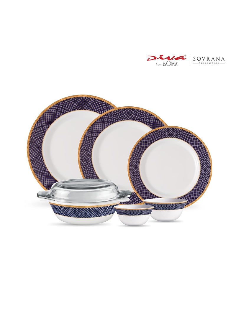 La Opala La Opala Diva Sovrana Collection Opal Glass Crockery | for Family of 8 | Dinner Set 45 pcs Regent Blue | Plates & Bowls for Dining | Microwave Safe | 100% Vegetarian | Extra Strong | Light & White  - Image 2