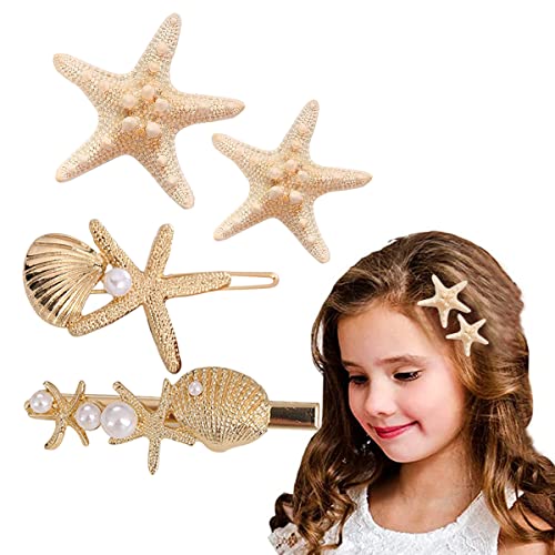 Aaiffey 4 Pcs Shell Pearl Starfish Hair Clip Set for Women Girls,Princess Hair Clips Sea Star Hair Pins Girls Cute Headwear Styling Tools Hair Accessories (E107) - Image 1