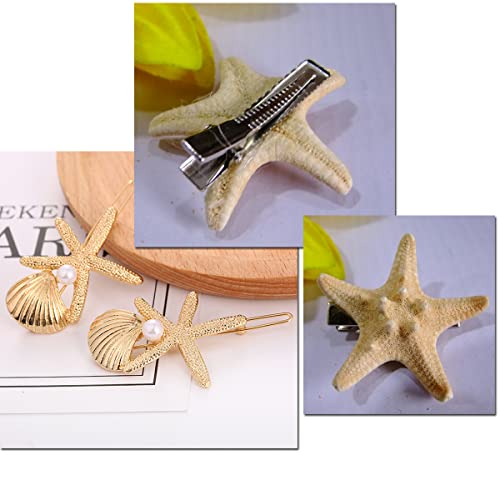 Aaiffey 4 Pcs Shell Pearl Starfish Hair Clip Set for Women Girls,Princess Hair Clips Sea Star Hair Pins Girls Cute Headwear Styling Tools Hair Accessories (E107) - Image 3