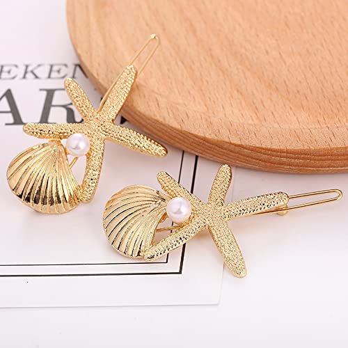 Aaiffey 4 Pcs Shell Pearl Starfish Hair Clip Set for Women Girls,Princess Hair Clips Sea Star Hair Pins Girls Cute Headwear Styling Tools Hair Accessories (E107) - Image 2