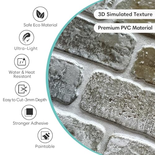 Commomy 10 Pcs 3D Faux Brick Peel and Stick -11.8"X11.8" Small Size Thin PVC Brick Wall Panels Farmhouse DIY Self-Adhesive Wallpaper Tile for Kitchen Backsplash, Living Room, RV - Image 4
