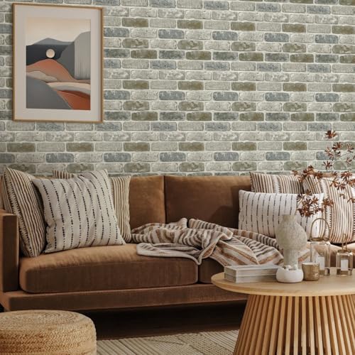 Commomy 10 Pcs 3D Faux Brick Peel and Stick -11.8"X11.8" Small Size Thin PVC Brick Wall Panels Farmhouse DIY Self-Adhesive Wallpaper Tile for Kitchen Backsplash, Living Room, RV - Image 3