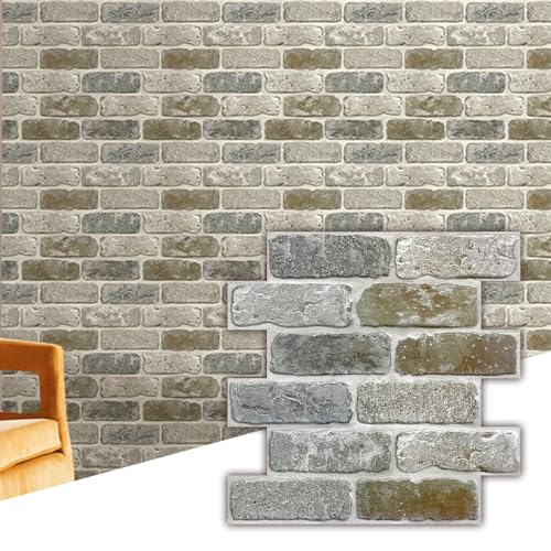 Commomy 10 Pcs 3D Faux Brick Peel and Stick -11.8"X11.8" Small Size Thin PVC Brick Wall Panels Farmhouse DIY Self-Adhesive Wallpaper Tile for Kitchen Backsplash, Living Room, RV - Image 1