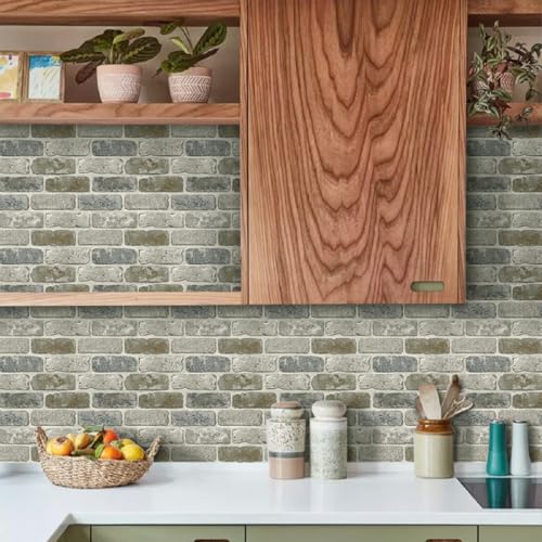 Commomy 10 Pcs 3D Faux Brick Peel and Stick -11.8"X11.8" Small Size Thin PVC Brick Wall Panels Farmhouse DIY Self-Adhesive Wallpaper Tile for Kitchen Backsplash, Living Room, RV - Image 2